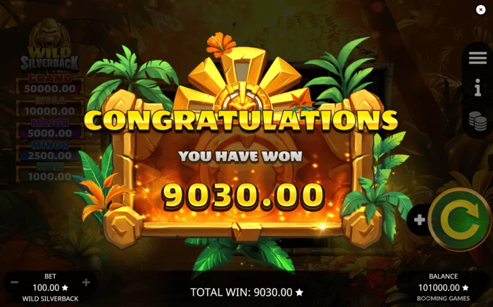 Wild Silverback - totale winst voor de Free Spins ronde